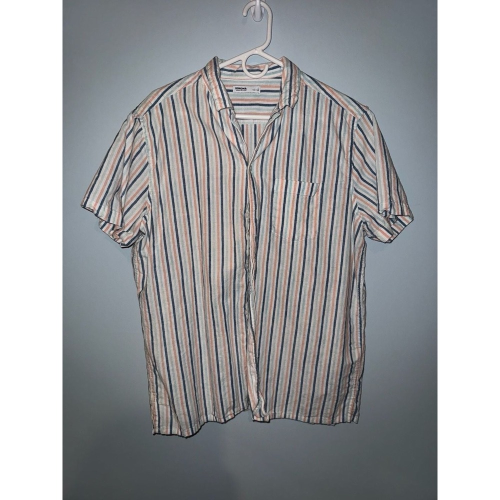 Sonoma Goods For Life Men's Striped Short‎ Sleeve Button Down Shirt Size L